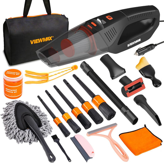 Car Cleaning Kit 19Pcs, Car Interior Detailing Kit with 12000PA High Power Handheld 12V Corded Vacuum, Detailing Brush Set, Cleaning Gel, Complete Car Vacuum Cleaner with Storage Bag for Men & Women